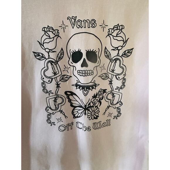 Vans Unisex Long Sleeve Graphic Tee Pink Butterfly Skull Roses Size Large - Picture 4 of 7